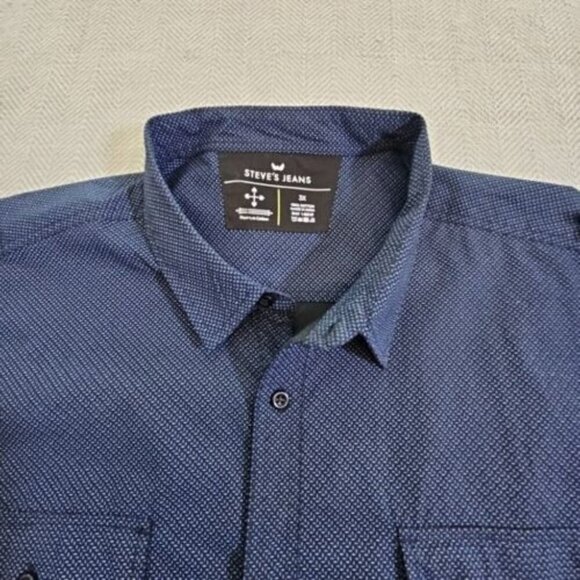 Steve’s Jeans Shirt Men's 3X Button Up Short Sleeve Blue Geometric Pattern - Picture 10 of 16